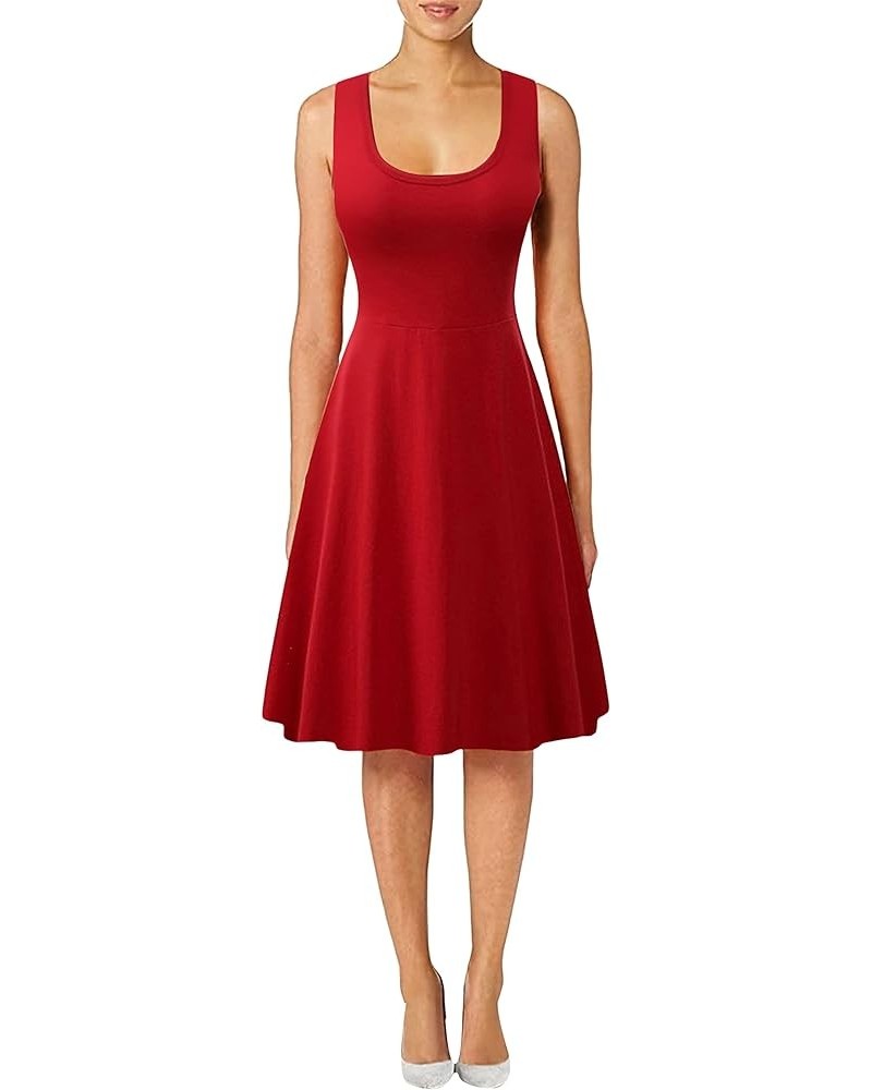 Women's Summer Round Neck Solid Color Knee-Length Dress Loose A-line Sun Dress Flowy Sweet Tank Dress Red $12.74 Dresses