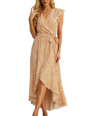 2024 Women's Spring Summer Boho Floral Print V-Neck Faux Wrap Maxi Dress for Wedding Guest, Graduation, Party 48 Fp Yellow Wh...