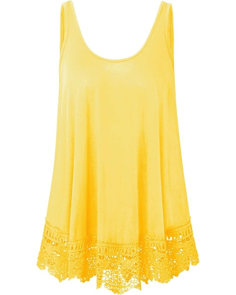 Plus Size Swing Lace Flowy Tank Top for Women B02 Yellow $10.75 Tanks