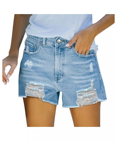 2023 New Women's Distressed Frayed Hem Jean Shorts Flowy Casual Denim Shorts Micro Elastic Ripped Jeans with Pockets $9.98 Sh...