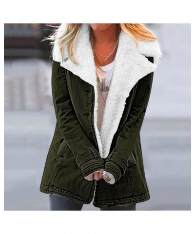 Womens Fleece Winter Jackets Plush Lapel Button Slim Fuzzy Jackets Plus Size Warm Furry Blazer Faux Fur Sherpa Coat B-army Gr...