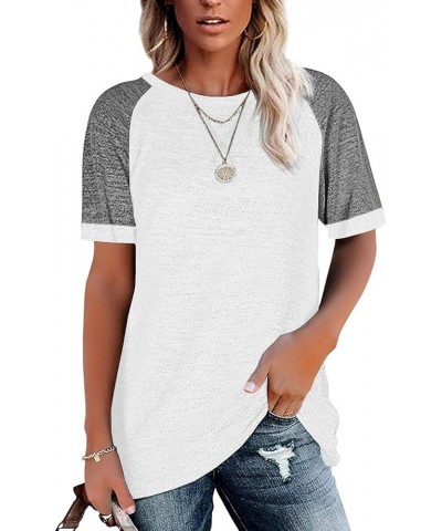 Womens T Shirts Short Sleeve Tunic Tops Loose Crewneck Color Block Casual Tee Shirts Blouses Z1-white $13.19 Tops