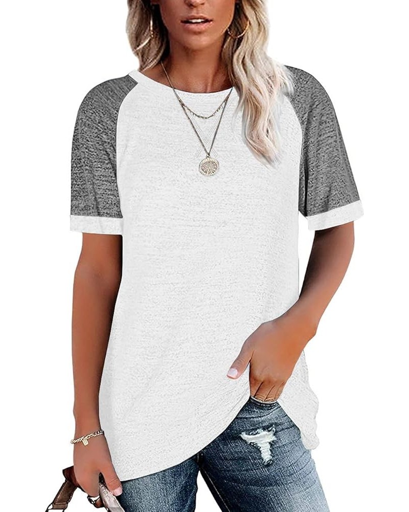 Womens T Shirts Short Sleeve Tunic Tops Loose Crewneck Color Block Casual Tee Shirts Blouses Z1-white $13.19 Tops