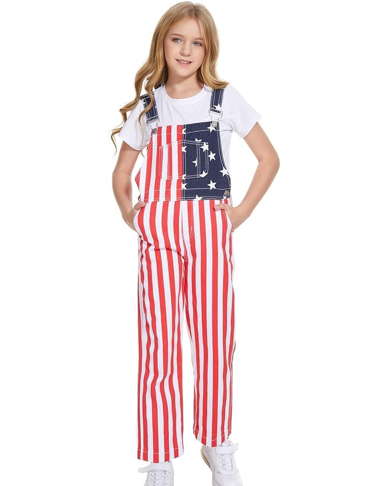 American Flag Overalls Pants Adjustable Straps Mens Red White And Blue Jean Coveralls 4th Of July Romper R/W-kid $22.88 Overalls