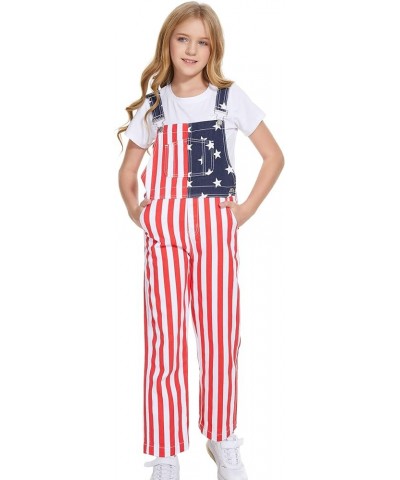 American Flag Overalls Pants Adjustable Straps Mens Red White And Blue Jean Coveralls 4th Of July Romper R/W-kid $22.88 Overalls