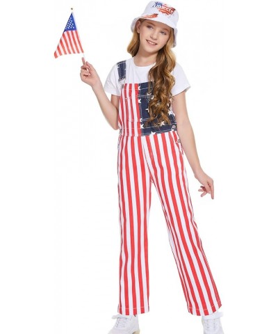 American Flag Overalls Pants Adjustable Straps Mens Red White And Blue Jean Coveralls 4th Of July Romper R/W-kid $22.88 Overalls