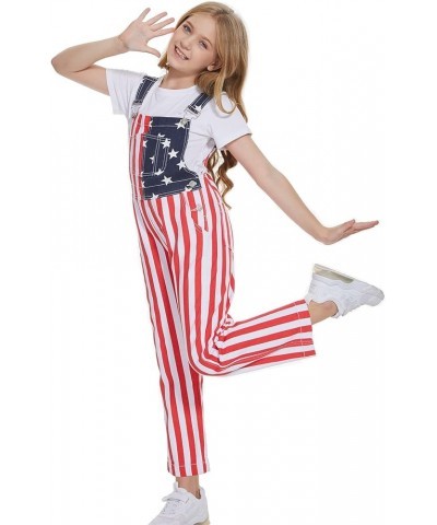 American Flag Overalls Pants Adjustable Straps Mens Red White And Blue Jean Coveralls 4th Of July Romper R/W-kid $22.88 Overalls