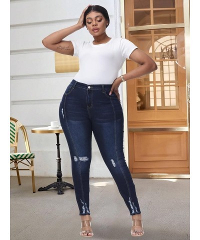 Women Plus Size Skinny Jeans Stretchy High Waisted Ankle Jean Dark Blue-839 $14.90 Jeans