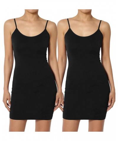 Women's Sleeveless Spaghetti Strap Seamless Bodycon Short Mini Cami Slip Dress Black/Black $9.87 Dresses