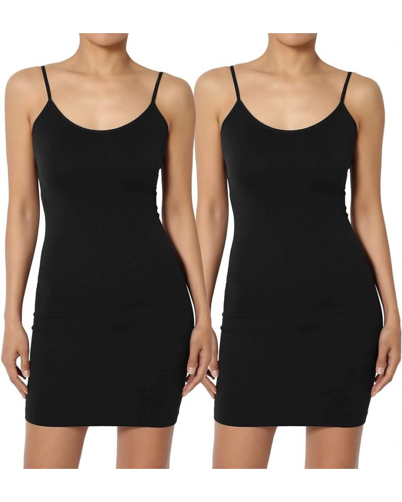 Women's Sleeveless Spaghetti Strap Seamless Bodycon Short Mini Cami Slip Dress Black/Black $9.87 Dresses