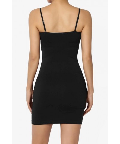 Women's Sleeveless Spaghetti Strap Seamless Bodycon Short Mini Cami Slip Dress Black/Black $9.87 Dresses