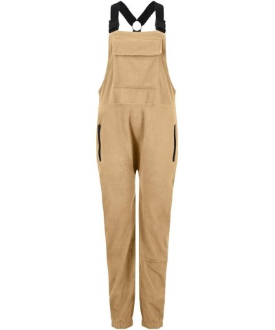 Sherpa Fleece Overalls for Women Adjustable Suspender Straps One-piece Bibs Jumpsuits Warm Winter Fuzzy Ski Pants 04khaki $8....