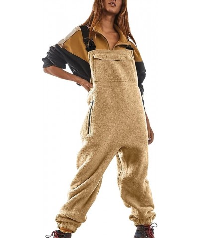 Sherpa Fleece Overalls for Women Adjustable Suspender Straps One-piece Bibs Jumpsuits Warm Winter Fuzzy Ski Pants 04khaki $8....