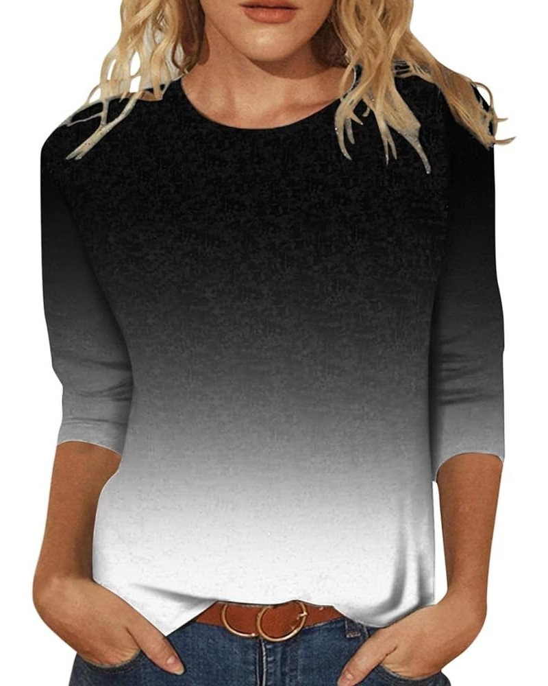 Womens Fashion Round-Neck 3/4 Sleeve Lightweight Casual Trendy Print Going Out Tops for Women Cute Graphic Tees Ka-black $6.8...