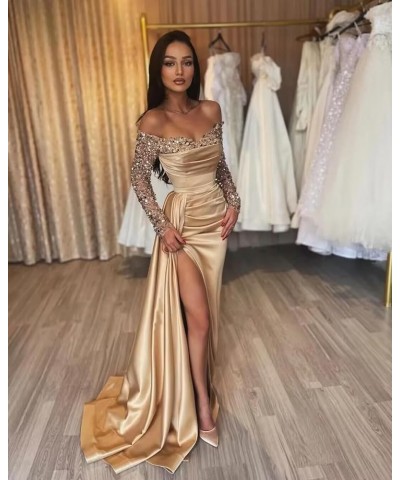 Women's Satin Prom Dresses 2024 Corset Mermaid Long Sleeve Sequin Formal Evening Party Gown for Women Lavender $36.75 Dresses