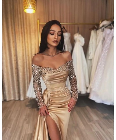 Women's Satin Prom Dresses 2024 Corset Mermaid Long Sleeve Sequin Formal Evening Party Gown for Women Lavender $36.75 Dresses