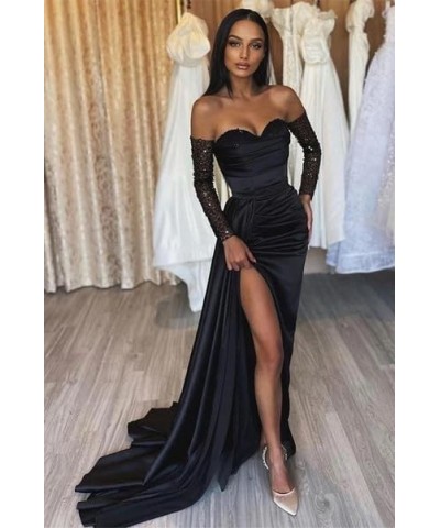 Women's Satin Prom Dresses 2024 Corset Mermaid Long Sleeve Sequin Formal Evening Party Gown for Women Lavender $36.75 Dresses