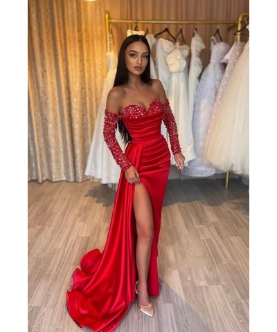 Women's Satin Prom Dresses 2024 Corset Mermaid Long Sleeve Sequin Formal Evening Party Gown for Women Lavender $36.75 Dresses