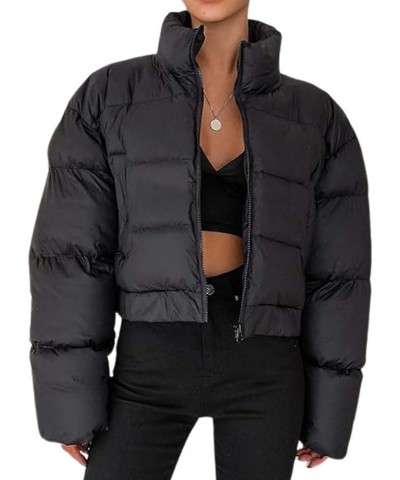 Women's Lightweight Puffer Jacket Cropped Zip Up Stand Collar Jackets Quilted Winter Coat Black $10.99 Jackets