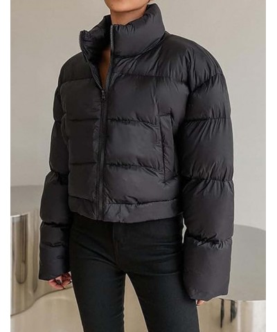 Women's Lightweight Puffer Jacket Cropped Zip Up Stand Collar Jackets Quilted Winter Coat Black $10.99 Jackets