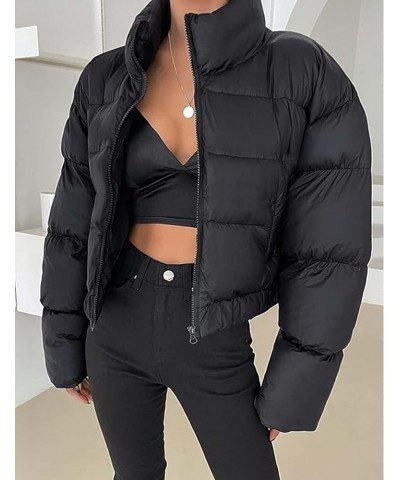 Women's Lightweight Puffer Jacket Cropped Zip Up Stand Collar Jackets Quilted Winter Coat Black $10.99 Jackets