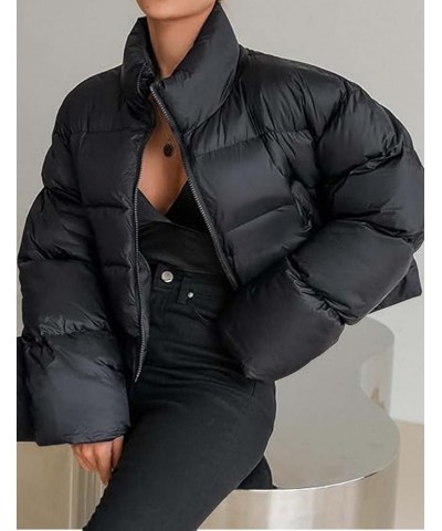 Women's Lightweight Puffer Jacket Cropped Zip Up Stand Collar Jackets Quilted Winter Coat Black $10.99 Jackets