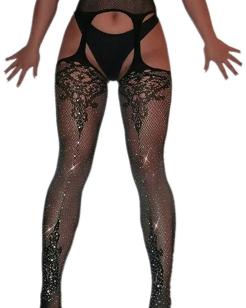 Women's Sexy Crystal Rhinestone Pantyhose Tights Fishnet Stockings Bling Hosiery W2-black $7.90 Socks