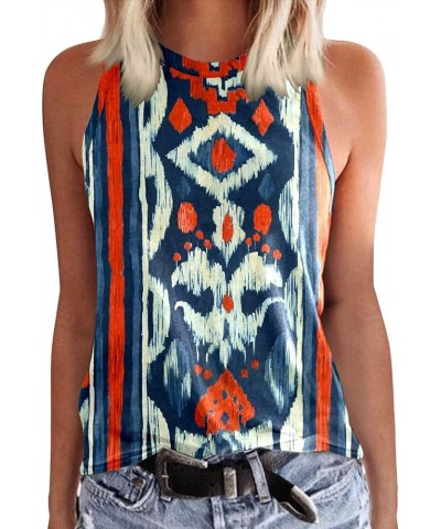 Women's Tank Tops Western Ethnic Style Pattern Printed V Neck T Shirt Western Style Sleeveless Shirts for Women Z04 Blue $8.3...