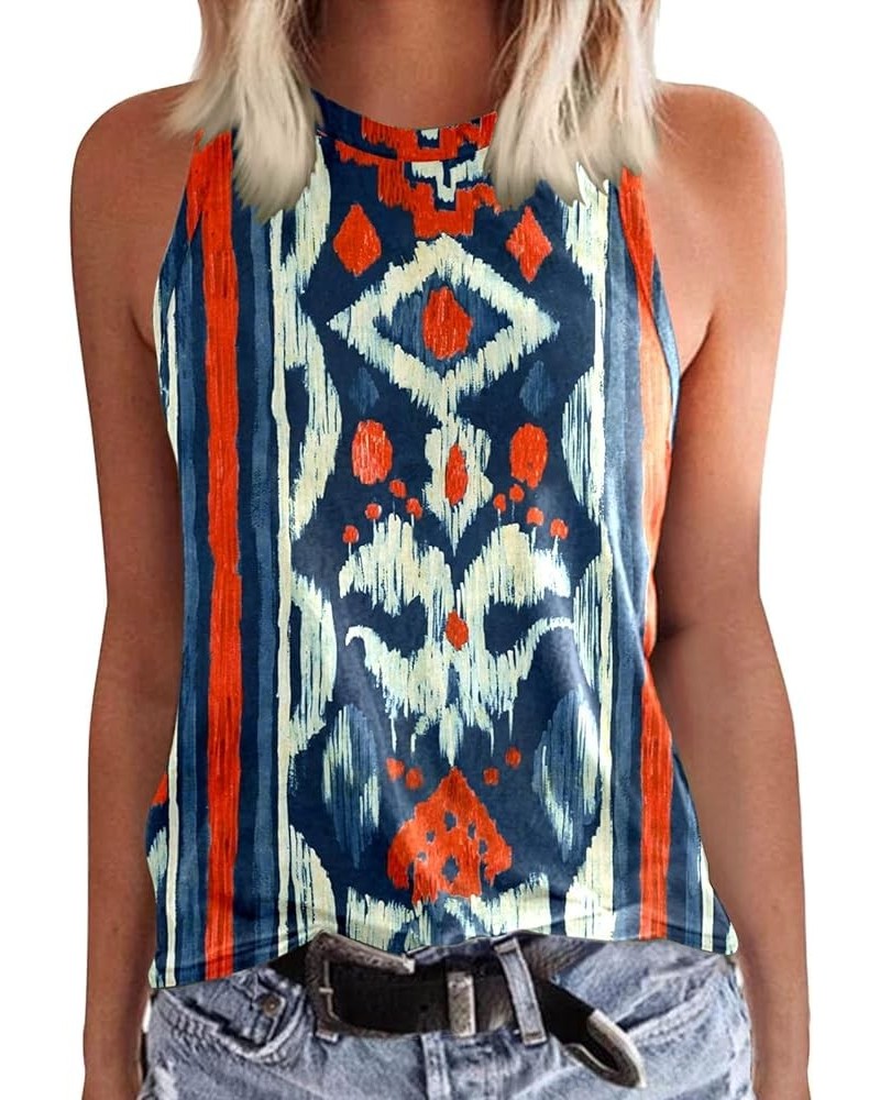 Women's Tank Tops Western Ethnic Style Pattern Printed V Neck T Shirt Western Style Sleeveless Shirts for Women Z04 Blue $8.3...