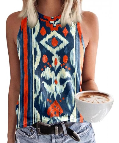 Women's Tank Tops Western Ethnic Style Pattern Printed V Neck T Shirt Western Style Sleeveless Shirts for Women Z04 Blue $8.3...