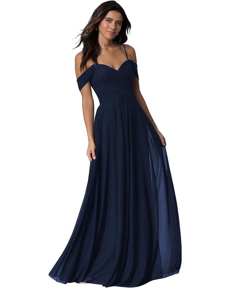 Women's Off The Shoulder Bridesmaid Dresses with Pockets Chiffon Pleated Long Formal Evening Gowns Navy Blue $23.10 Dresses