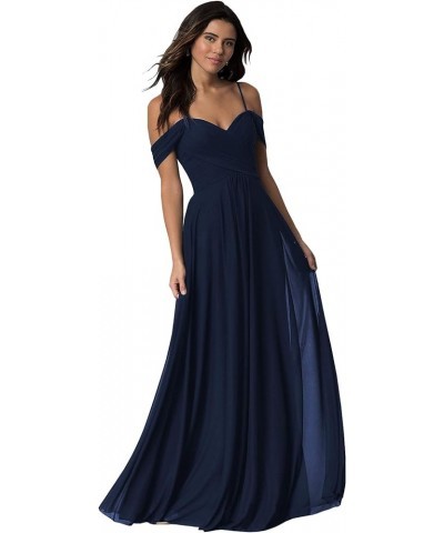 Women's Off The Shoulder Bridesmaid Dresses with Pockets Chiffon Pleated Long Formal Evening Gowns Navy Blue $23.10 Dresses