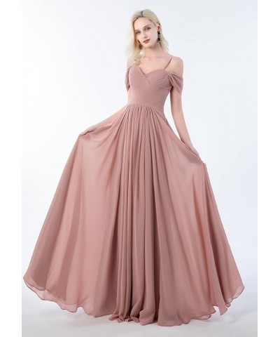 Women's Off The Shoulder Bridesmaid Dresses with Pockets Chiffon Pleated Long Formal Evening Gowns Navy Blue $23.10 Dresses