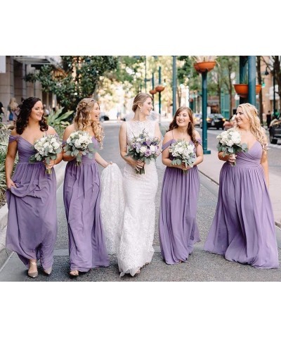 Women's Off The Shoulder Bridesmaid Dresses with Pockets Chiffon Pleated Long Formal Evening Gowns Navy Blue $23.10 Dresses