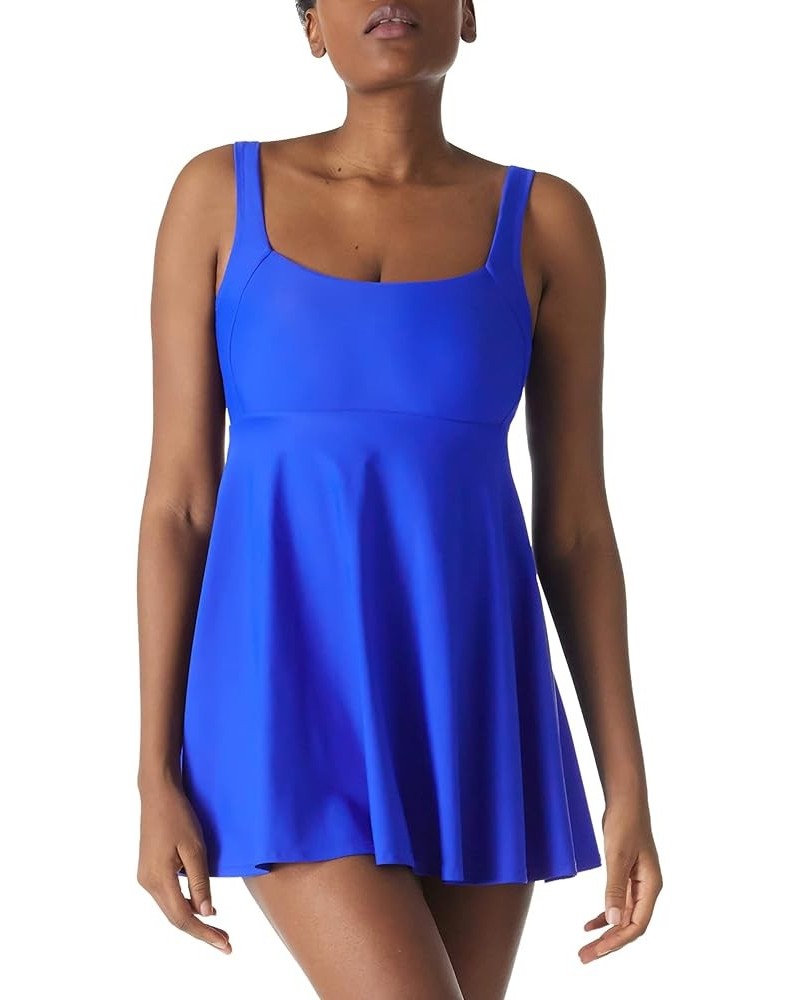 Women's Square Neckline One Piece Skirt Swimsuit Tummy Control Swimwear Bathing Suits Royal Blue $13.33 Swimsuits