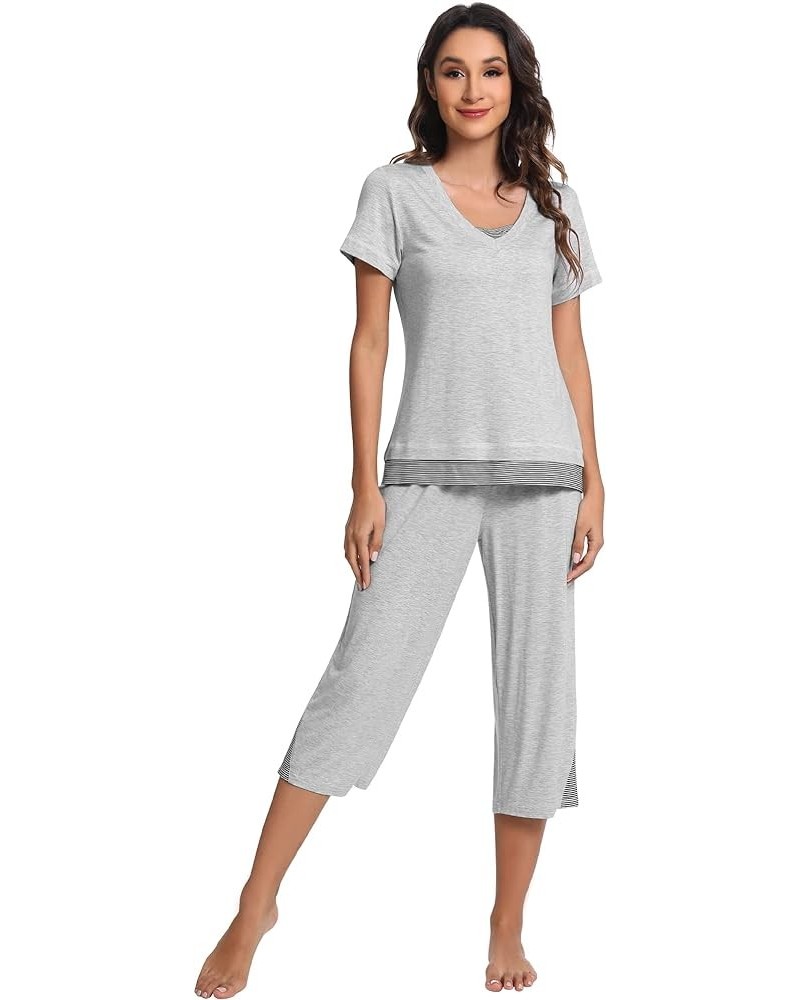 Pajamas Set for Women Summer Sleepwear Soft Tops Capri Pants Viscsoe from Bamboo Lounge Pjs S-XXL A-ash Grey $25.19 Sleep & L...