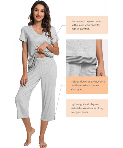 Pajamas Set for Women Summer Sleepwear Soft Tops Capri Pants Viscsoe from Bamboo Lounge Pjs S-XXL A-ash Grey $25.19 Sleep & L...