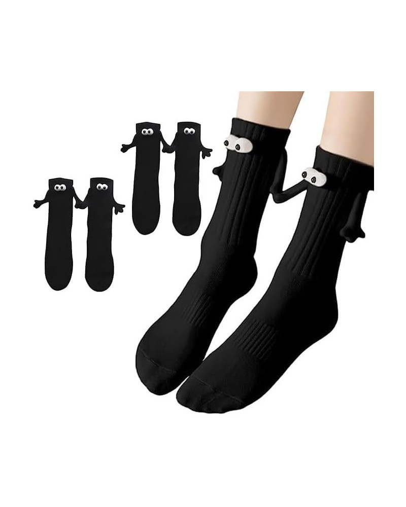 2 Pairs Socks with Magnetic Hands of Couple | 3D Doll Couple Holding Hands Socks | Mid Tube Cute Socks with Eyes 3d Black Two...