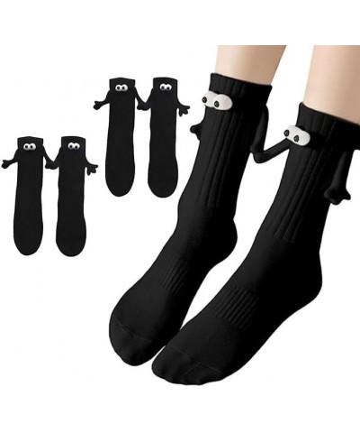 2 Pairs Socks with Magnetic Hands of Couple | 3D Doll Couple Holding Hands Socks | Mid Tube Cute Socks with Eyes 3d Black Two...