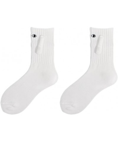 2 Pairs Socks with Magnetic Hands of Couple | 3D Doll Couple Holding Hands Socks | Mid Tube Cute Socks with Eyes 3d Black Two...