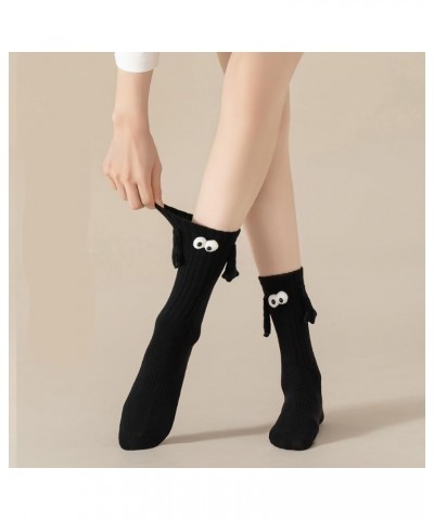 2 Pairs Socks with Magnetic Hands of Couple | 3D Doll Couple Holding Hands Socks | Mid Tube Cute Socks with Eyes 3d Black Two...