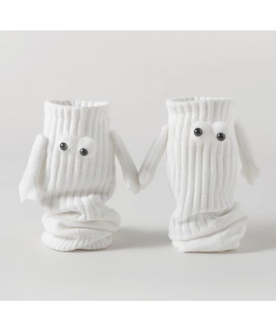 2 Pairs Socks with Magnetic Hands of Couple | 3D Doll Couple Holding Hands Socks | Mid Tube Cute Socks with Eyes 3d Black Two...