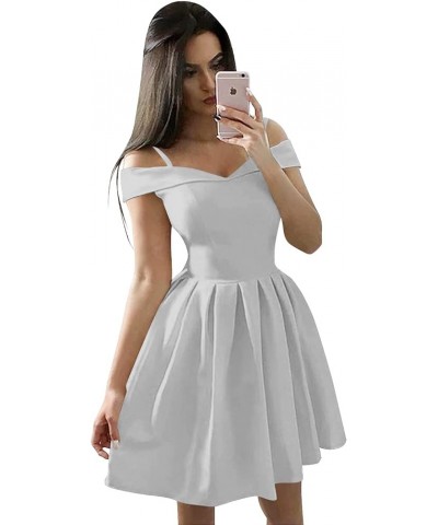 Cold Shoulder Short Homecoming Dresses for Teens 2023 Spaghetti Strap Prom Dress with Pockets YMS198 Silver $29.28 Dresses