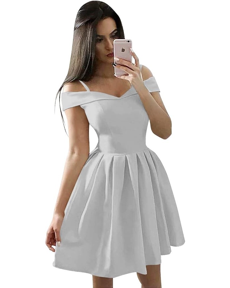 Cold Shoulder Short Homecoming Dresses for Teens 2023 Spaghetti Strap Prom Dress with Pockets YMS198 Silver $29.28 Dresses