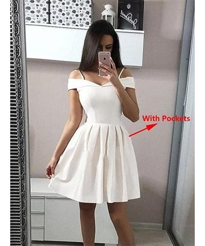 Cold Shoulder Short Homecoming Dresses for Teens 2023 Spaghetti Strap Prom Dress with Pockets YMS198 Silver $29.28 Dresses