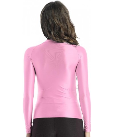 Women's Long Sleeve Shiny Glossy Yoga Sport Shirts Compression Gym Workout T-Shirt Tops Pink $10.00 Shirts