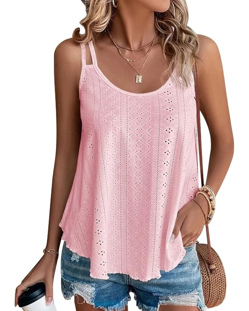 Womens Tank Tops Casual Flowy Eyelet Spaghetti Strap Summer Tops Sexy Sleeveless Shirts Loose Fit Tunic Camisoles Pink $11.75...