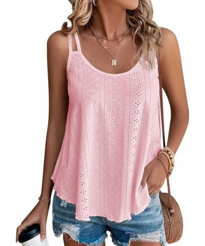 Womens Tank Tops Casual Flowy Eyelet Spaghetti Strap Summer Tops Sexy Sleeveless Shirts Loose Fit Tunic Camisoles Pink $11.75...