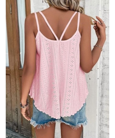 Womens Tank Tops Casual Flowy Eyelet Spaghetti Strap Summer Tops Sexy Sleeveless Shirts Loose Fit Tunic Camisoles Pink $11.75...