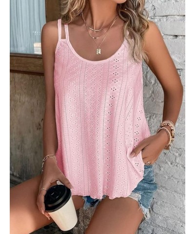 Womens Tank Tops Casual Flowy Eyelet Spaghetti Strap Summer Tops Sexy Sleeveless Shirts Loose Fit Tunic Camisoles Pink $11.75...